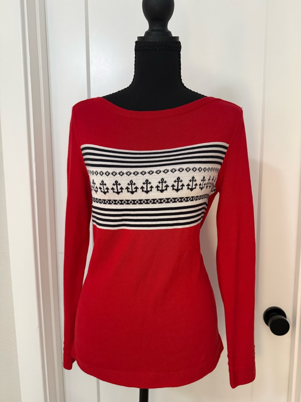 Red Nautical Stripe Long-Sleeve Sweater